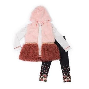 NWT Sealed Little Lass 3 piece faux fur vest clothing set